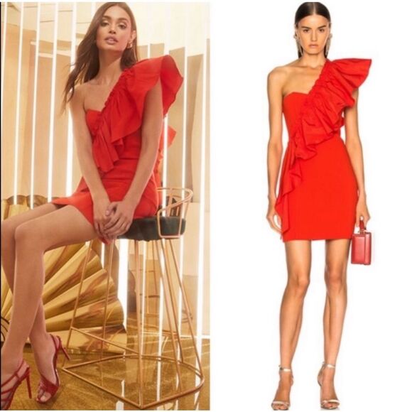 Cinq à Sept Dresses & Skirts - Cinq A Sept Adrie One Shoulder Ruffle Red Mini Cocktail Dress Size 4 EUC